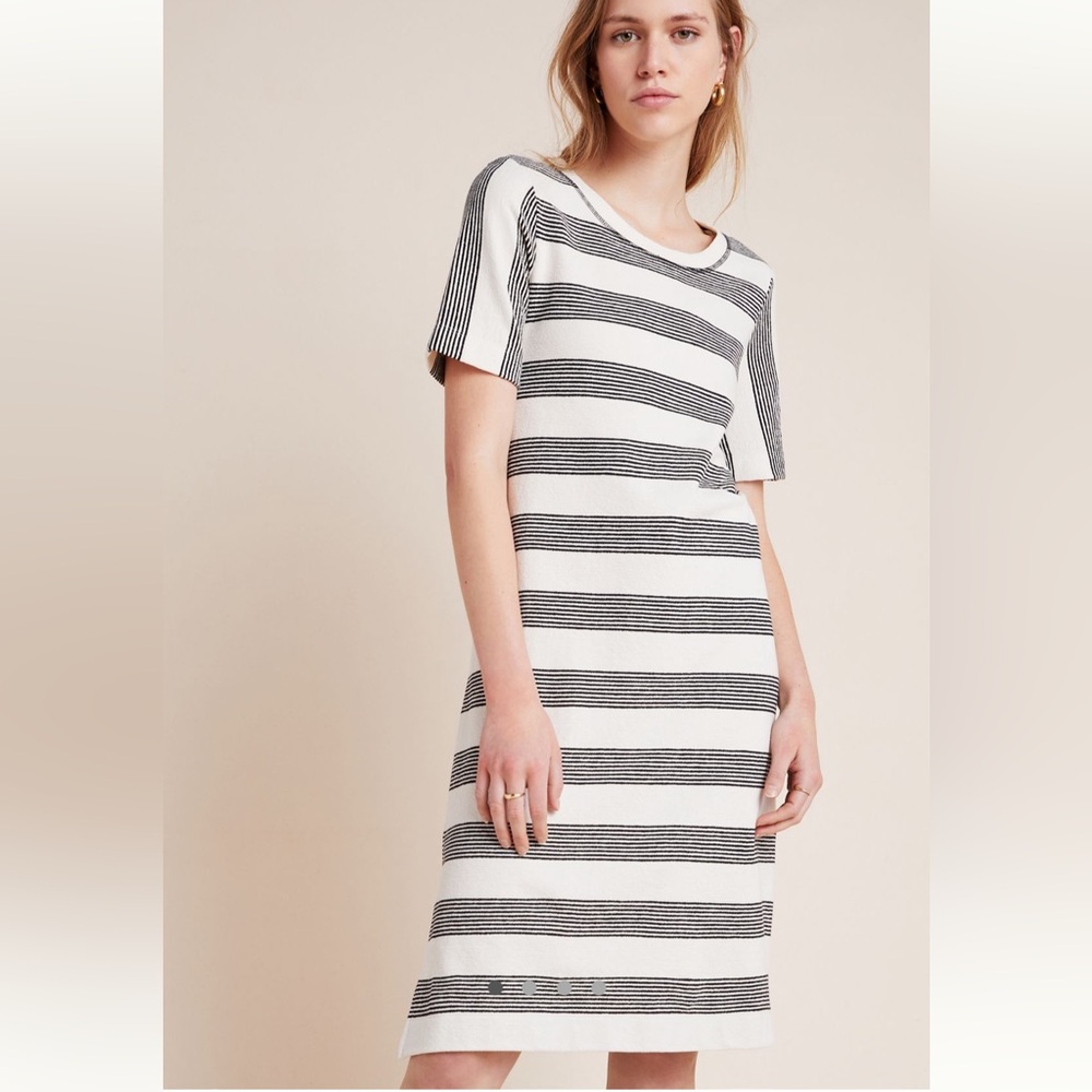 Saturday Sunday by Anthropologie Black and white Striped T-Shirt Dress Size Med